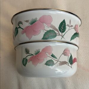 Mikasa Japanese Floral Ceramic Bowls with Pink and Green Design Vintage